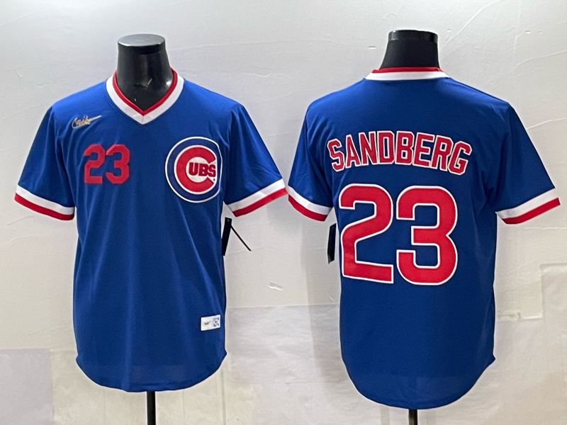 Men 2025 Chicago Cubs 23 Sandberg Blue Throwback Nike 2025 MLB Jersey 024